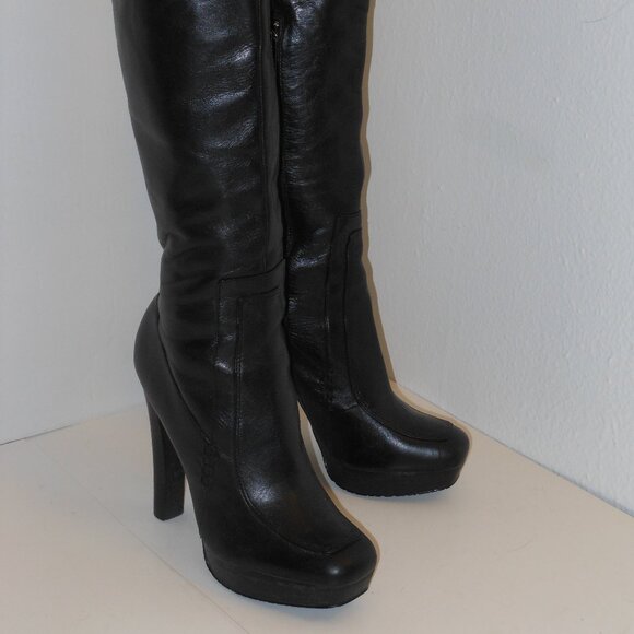 CALVIN KLEIN BLACK LEATHER KNEE-HIGH BOOTS IZE 8.5 MEDIUM - Picture 1 of 4